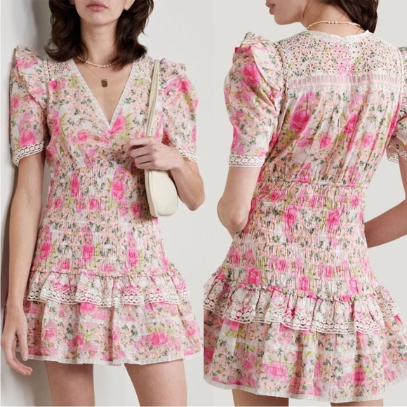 LoveShackFancy Rena Floral Lace Mini Dress - Picture 1 of 12